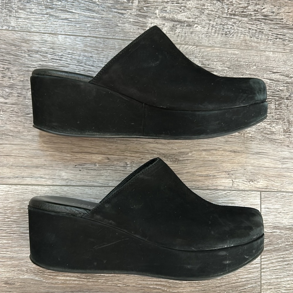 Cordani Black Suede clogs with 2.5 inch platforms